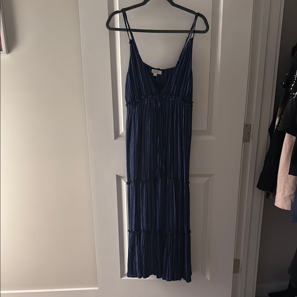 Casual Blue Smocked Maxi Dress with Spaghetti Straps